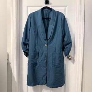 Teal Long Line Coat Blazer with Pockets